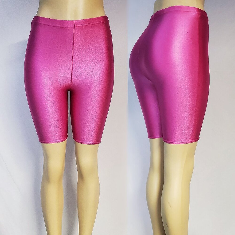 Shiny Pink Spandex Workout Shorts Vintage 80s Gear Unisex Sz Small